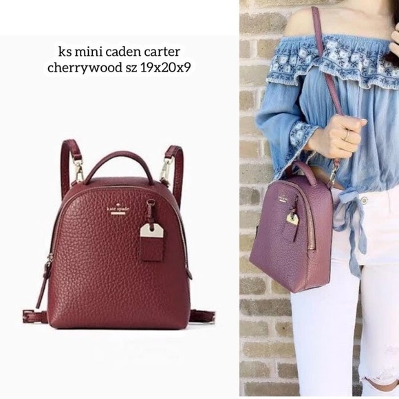 𝗡𝗪𝗧 Kate Spade Mini Caden Carter Backpack/Crossbody Bag- Cherrywood/Burgundy - Picture 4 of 9